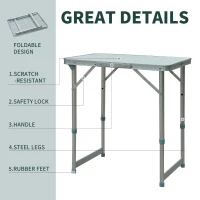 Outsunny 23" Portable Camping Table with Faucet Aluminum Lightweight Portable Folding Easy Clean Camping Table with Carrying Handle(m-5)