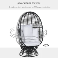 Outsunny Outdoor Round PE Ratttan Wicker 360 Degree Swivel Basket Egg Chair with Cushion,  Black(m-4)