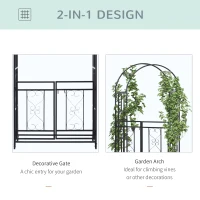 Outsunny 81" Steel Garden Arch with Gate Outdoor Courtyard Arbor for Climbing Vine Plants Lawn Backyard Decoration Dark Grey(m-4)