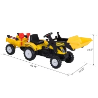 Aosom Front Loader Excavator Ride On Toy Kids Pretend Play Digger Tractor Construction Truck Pedal Control W/ 6 Wheels Controllable Bucket for 3-6 Years old(m-3)