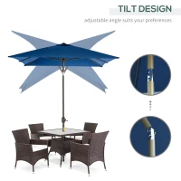 Outsunny 6.5x10ft Patio Umbrella Rectangle Aluminum Tilt Garden Market Parasol Outdoor Sunshade Canopy with Crank (Dark blue)(m-4)