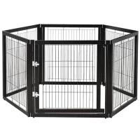 PawHut Transformable Pet Playpen 6 Freestanding Panels Gate Fireplace Christmas Tree Fence Stair Barrier Room Divider with Walk Through Door Wooden Frame Metal Mesh Black 63'' x 54.5'' x 31.5''(m-2)
