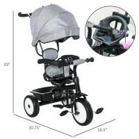 Qaba Baby Tricycle 2 In 1 Baby Stroller Kid Trike with Adjustable Canopy Grey(m-3)