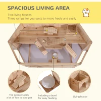 PawHut Fir Wood Large Hamster Cage Mouse Rats Small Animal Exercise Play House 3 Tier with Tray Seesaws Activity Center(m-5)