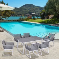 Outsunny 7 PCS Dining Set with 6 PE Rattan Cushioned Chairs & 1 Rectangle Table, Modern Outdoor Patio Furniture for Poolside, Porch, Patio, Balcony, Indoor(m-1)