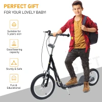 HomCom Adjustable Teen Kick Scooter Child Pro Stunt Scooter Ride On Speeder Kids Street  Bike 16" Inflatable Tire Black(m-6)