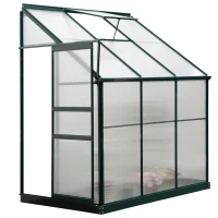 Outsunny Lean-to Greenhouse Walk-in Garden Aluminum Polycarbonate with Roof Vent for Plants Herbs Vegetables 6' x 4' x 7'(m-2)