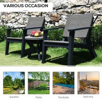 Outsunny 3 Pieces PP Rattan Coffee Set Bistro Furniture Arm Chair Table Set for Patio Porch(m-6)