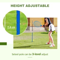 Soozier Rope Ball Tether Swing Game-Complete Set Outdoor Tennis Training Set w/ Height Adjustable Steel Pole，Tennis Ball & Two Tennis Rackets for Kids and Adults, Blue(m-4)