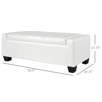 HOMCOM 50.5" Faux Leather Rectangular Tufted Storage Ottoman for Living Room, Entryway, or Bedroom, White(m-3)