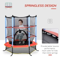 Qaba ⌀ 65" Kids Trampoline Indoor Outdoor with Safety Enclosure Net and Built-in Zipper Safety Pad, Toddler Trampoline Exercise Fitness Equipment for Children Age 3-10 Years Old(m-4)