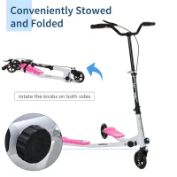 Qaba Kids/Adult Drifting Scooter 3 Wheels Scooter Foldable Child Tri Speeder Slider Swing Drifter Winged Push Motion Kickboard Height Adjustable for Age 6+ Pink(m-4)