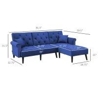 HOMCOM Modern Fabric Sectional Sofa Bed Set, Double Sofa and Chaise Lounge with Adjustable Backrest and 2 Removable Cushions, for Living Room Waiting Room, Blue(m-3)