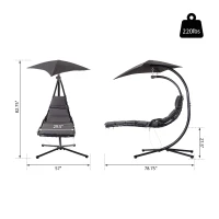 Outsunny Single Floating Chaise Lounge Curved Outdoor Porch Swing Chair Hanging Hammock Reclining Seat w/Arc Stand & Canopy Grey(m-3)