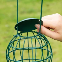 PawHut 6 Hook Feeding Station, Steel Multi-Feeder Kit Stand with 4 Bird Feeders, Mesh Tray, Water Dish and 4-Prong Base, Green(m-10)