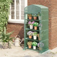 Outsunny 28" x 20" x 63" Portable Greenhouse with 4 Tier Shelves Outdoor Hot House Plant Flower Greenhouse, Steel Frame, PE Cover, Green(m-1)