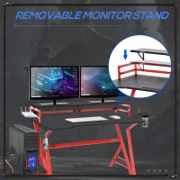 HOMCOM 47 inch Gaming Desk, Computer Table Workstation with Monitor Stand, Cup Holder, Headphone Hook & CPU Stand for Home Office, Black & Red(m-6)