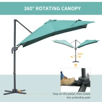 Outsunny 8' x 8' Square Patio Hanging Offset Umbrella Aluminum Outdoor Cantilever Crank Market Parasol Garden Sun Canopy Shelter 360° Rotation w/Cross Base Green(m-4)
