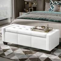 HOMCOM 50.5" Faux Leather Rectangular Tufted Storage Ottoman for Living Room, Entryway, or Bedroom, White(m-2)