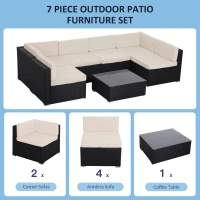 Outsunny 7 Pieces Patio Furniture Set, Outdoor Garden Sofa Set Sectional Set All Weather Rattan Conversation Set, Black Khaki(m-4)