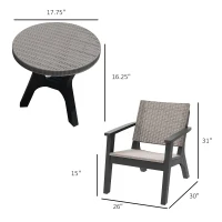 Outsunny 3 Pieces PP Rattan Coffee Set Bistro Furniture Arm Chair Table Set for Patio Porch(m-3)