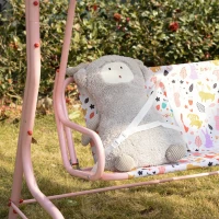 Outsunny Kids Porch Swing, Outdoor 2-Seat Patio Chair, Toddler Glider with Adjustable Canopy, Seat Belt for Garden Backyard Rabbit Pattern(m-15)