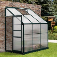 Outsunny Lean-to Greenhouse Walk-in Garden Aluminum Polycarbonate with Roof Vent for Plants Herbs Vegetables 6' x 4' x 7'(m-1)