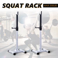 Soozier Adjustable Stable Power Squat Stand Portable 2 Bars Barbell Holder Weight Rack (Black/White)(m-1)