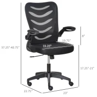Vinsetto Mid Back Office Chair, Mesh Computer Desk Chair with Lumbar Back Support, Flip-up Arm, Adjustable Height, Black B(m-3)