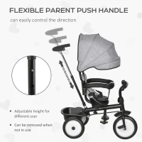 Qaba Baby Tricycle 2 In 1 Baby Stroller Kid Trike with Adjustable Canopy Grey(m-7)