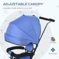 Qaba Baby Tricycle 2 In 1 Baby Stroller Kid Trike with Adjustable Canopy Blue(m-6)