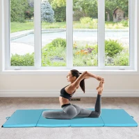 Soozier 4'x10'x2'' Folding Gymnastics Tumbling Mat, Exercise Mat  with Carrying Handles for Yoga, MMA, Martial Arts, Stretching, Core Workouts, Blue(m-1)