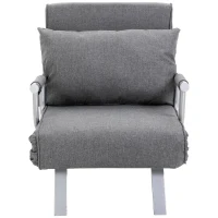 HOMCOM 5 Position Adjustable Folding Convertible Single Sleeper Sofa Bed Chair Lounge Couch with Pillow (Light Grey)(m-8)