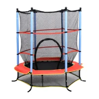 Qaba ⌀ 65" Kids Trampoline Indoor Outdoor with Safety Enclosure Net and Built-in Zipper Safety Pad, Toddler Trampoline Exercise Fitness Equipment for Children Age 3-10 Years Old(m-2)