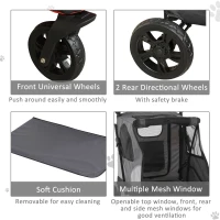 PawHut Pet Stroller Foldable Dog Cat Travel Carriage with Adjustable Handlebar Rear Door EVA Wheel Brake Storage Bag Mesh Window Safety Leash Grey(m-7)