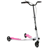 Qaba Kids/Adult Drifting Scooter 3 Wheels Scooter Foldable Child Tri Speeder Slider Swing Drifter Winged Push Motion Kickboard Height Adjustable for Age 6+ Pink(m-2)