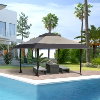 Outsunny 13' x 13' Outdoor Pop-Up Party Tent Canopy with Top Vent, 3-Level Adjustable Height, and Roller Bag, Khaki(m-1)