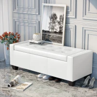 HOMCOM 50.5" Faux Leather Rectangular Tufted Storage Ottoman for Living Room, Entryway, or Bedroom, White(m-7)