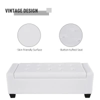 HOMCOM 50.5" Faux Leather Rectangular Tufted Storage Ottoman for Living Room, Entryway, or Bedroom, White(m-4)