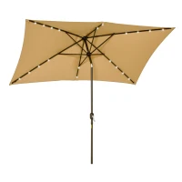 Outsunny 6.5x10ft Patio Umbrella Rectangle Solar Powered Tilt Aluminum Outdoor Market Parasol with LEDs Crank (Light Coffee)(m-2)