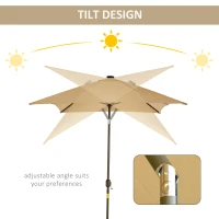 Outsunny 6.5x10ft Patio Umbrella Rectangle Solar Powered Tilt Aluminum Outdoor Market Parasol with LEDs Crank (Light Coffee)(m-4)