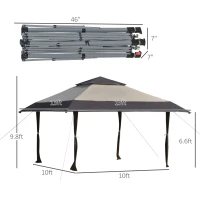 Outsunny 13' x 13' Outdoor Pop-Up Party Tent Canopy with Top Vent, 3-Level Adjustable Height, and Roller Bag, Khaki(m-3)