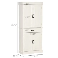 HOMCOM 71" Freestanding Kitchen Pantry Cabinet, Tall Storage Cabinet with 4 Doors and Drawer for Dining Room, Ivory(m-3)