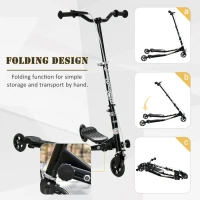 HOMCOM Y Fliker Lift Kids Scooter Outdoor Swing Wiggle Scooter Carving Scooter Black(m-6)