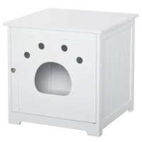 PawHut Wooden Cat Washroom Pet Litter Box Enclosure Kitten House Nightstand End Table Hideaway Cabinet with Magnetic Doors White(m-2)