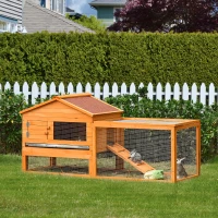 PawHut 62.2" x 22.4" x 28.7" Rabbit Hutch Bunny Hen House with Run Fir Wood(m-1)