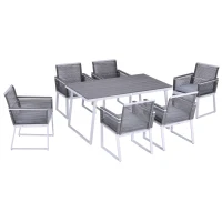 Outsunny 7 PCS Dining Set with 6 PE Rattan Cushioned Chairs & 1 Rectangle Table, Modern Outdoor Patio Furniture for Poolside, Porch, Patio, Balcony, Indoor(m-2)