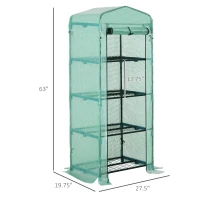 Outsunny 28" x 20" x 63" Portable Greenhouse with 4 Tier Shelves Outdoor Hot House Plant Flower Greenhouse, Steel Frame, PE Cover, Green(m-3)