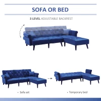 HOMCOM Modern Fabric Sectional Sofa Bed Set, Double Sofa and Chaise Lounge with Adjustable Backrest and 2 Removable Cushions, for Living Room Waiting Room, Blue(m-4)