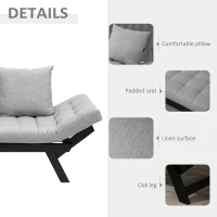HOMCOM Convertible Sofa Bed Futon Loveseat Living Room with Pillow, Adjustable 3-Position Sofa Bed Soild Wood Frame, Light Grey(m-6)